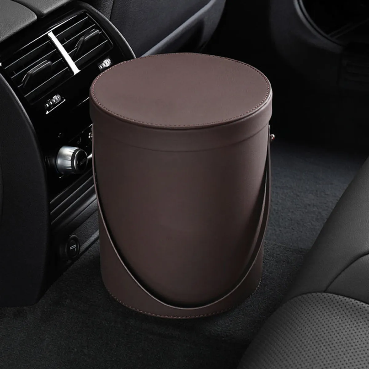 Storage Box Trash Can, Custom Logo For Your Cars, Portable Collapsible Car Trash Can, Leather Waterproof Small Mini Car Garbage Can Waste Basket, Car Accessories AR15989