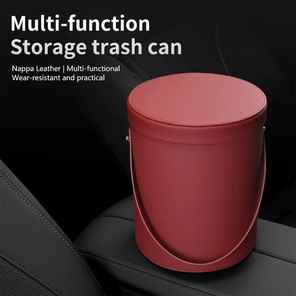 Storage Box Trash Can, Custom Logo For Your Cars, Portable Collapsible Car Trash Can, Leather Waterproof Small Mini Car Garbage Can Waste Basket, Car Accessories AR15989