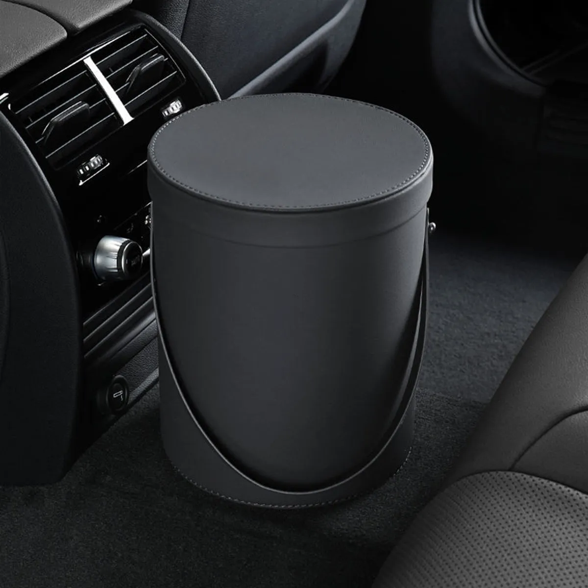 Storage Box Trash Can, Custom Logo For Your Cars, Portable Collapsible Car Trash Can, Leather Waterproof Small Mini Car Garbage Can Waste Basket, Car Accessories AR15989