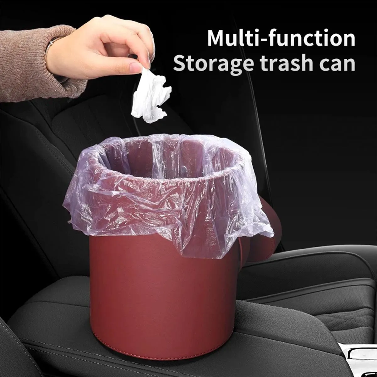 Storage Box Trash Can, Custom Logo For Your Cars, Portable Collapsible Car Trash Can, Leather Waterproof Small Mini Car Garbage Can Waste Basket, Car Accessories VE15989