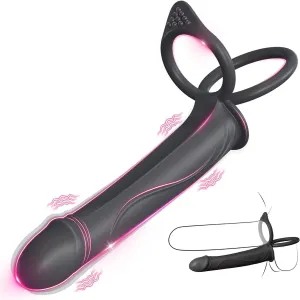 Strap On Anal Dildo with Vibrating Cock Ring Penis Sleeve 10 Vibrations
