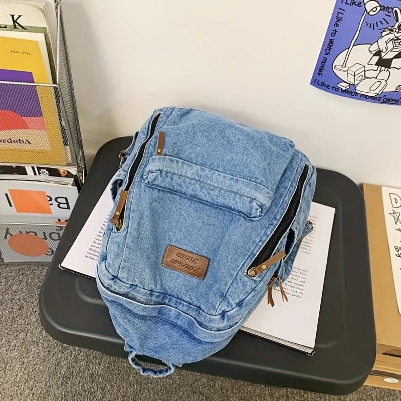 Stylish Denim Backpack with Laptop Compartment High Capacity School & Travel Bag
