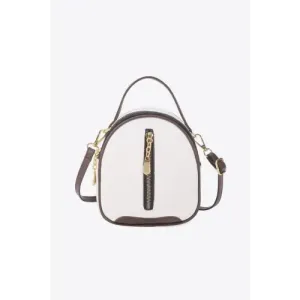 Stylish Leather Handbag Zips Up Fashion in White and Brown