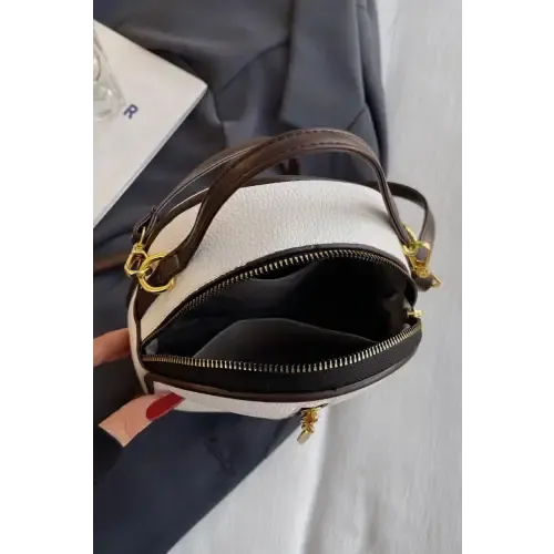 Stylish Leather Handbag Zips Up Fashion in White and Brown