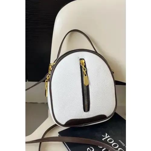 Stylish Leather Handbag Zips Up Fashion in White and Brown