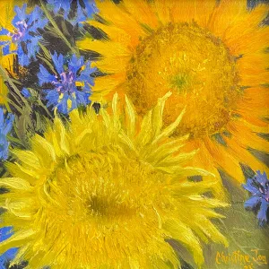 Sunflower and Bachelor Buttons