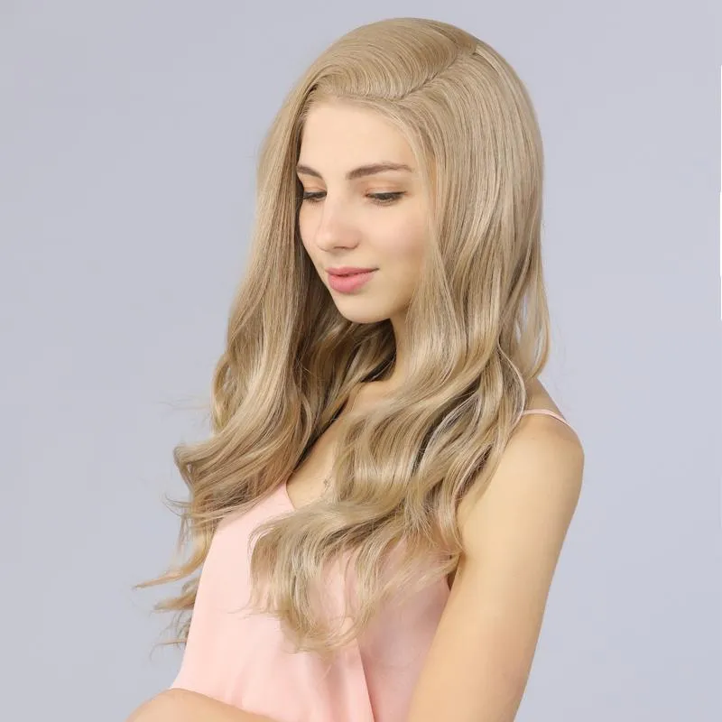 Synthetic Lace Front Wavy Wig Fake Scalp Natural Hairline Blonde color 103#
