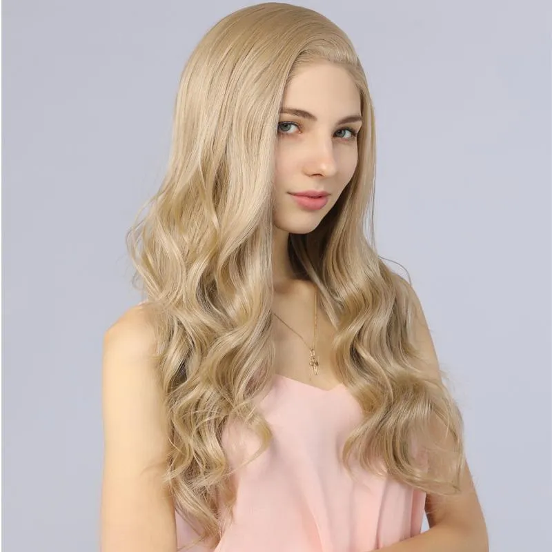 Synthetic Lace Front Wavy Wig Fake Scalp Natural Hairline Blonde color 103#