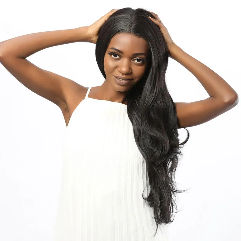 Synthetic Lace Front Wavy Wig Simulation Scalp Black Color 2#