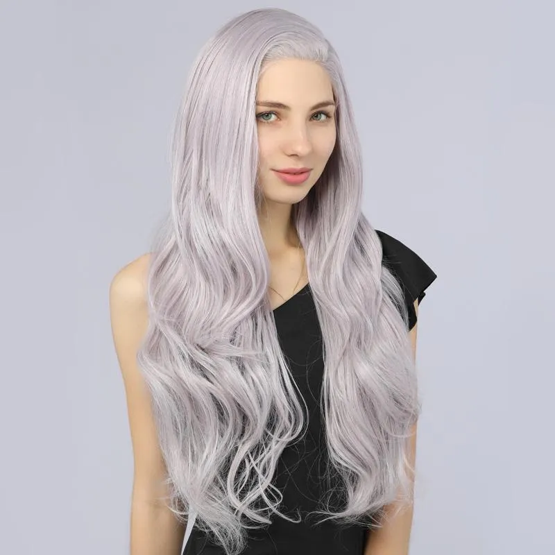 Synthetic Lace Front Wavy Wigs Fake Scalp Glueless Wig Mix Purple Color