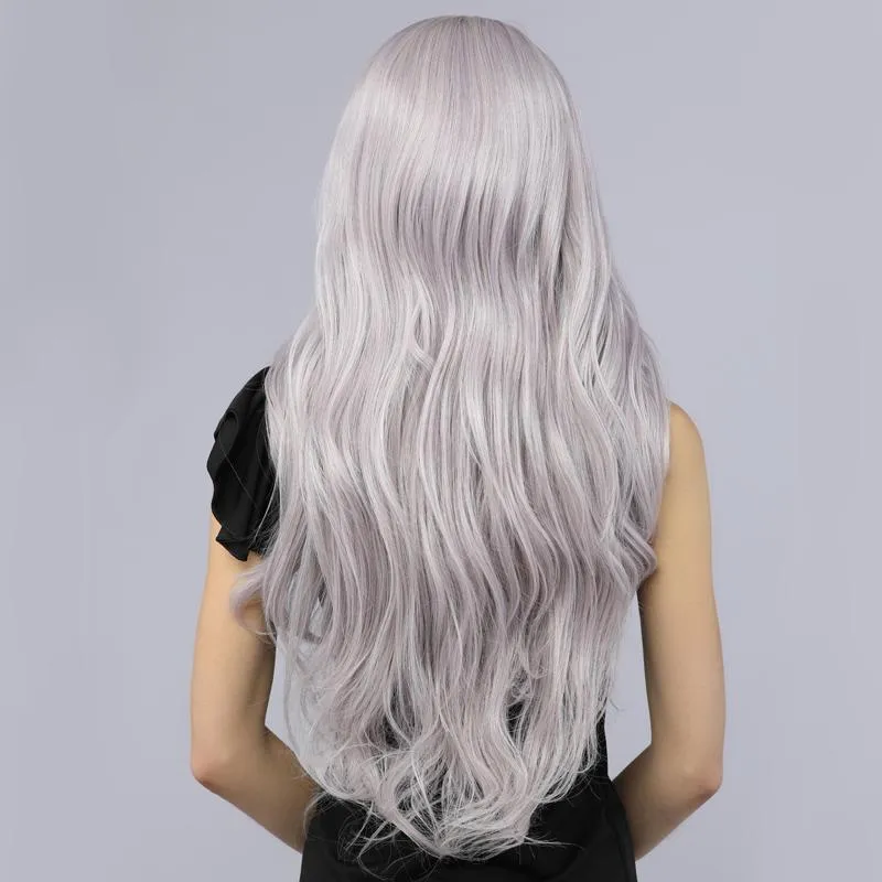 Synthetic Lace Front Wavy Wigs Fake Scalp Glueless Wig Mix Purple Color