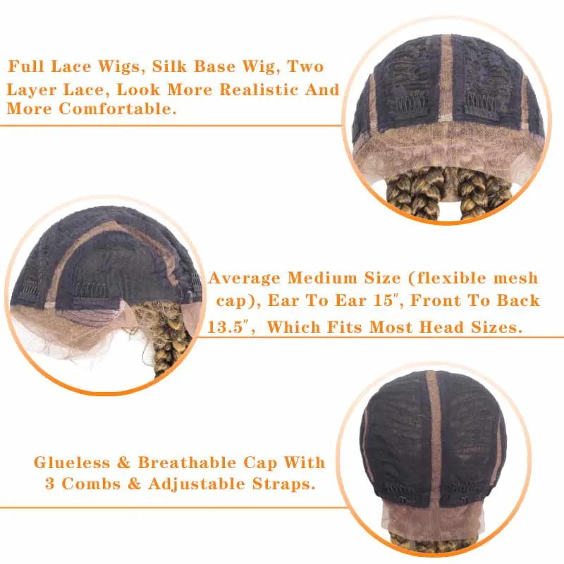 Synthetic Lace Front Wigs Black Mixed Medium Brown Box Braided Twisted Wigs