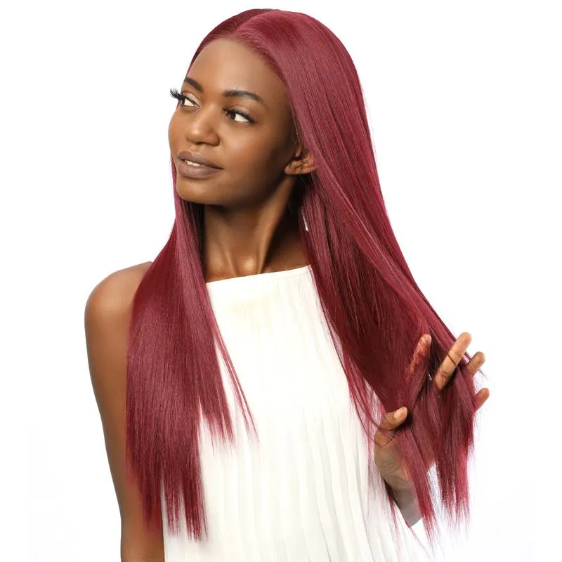 Synthetic Lace Front Wigs Fake Scalp Long Straight Burgundy color 39#
