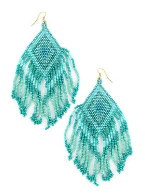 Teal Beaded Fringe Earrings