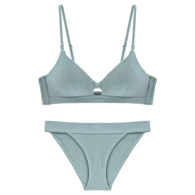 TERMEZY High Quality Cotton Underwear Set Fashion Striped Bra Set Noble Girl Lingerie Set Push Up Bra Sexy Bra And Panty Sets