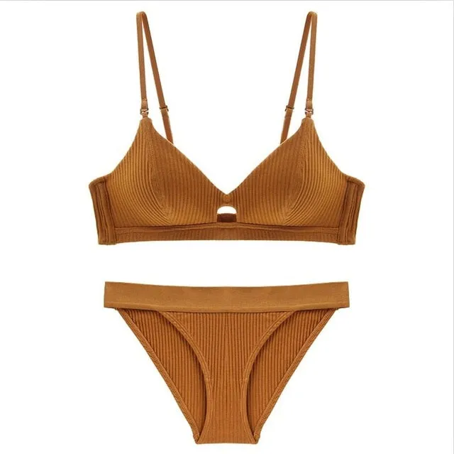 TERMEZY High Quality Cotton Underwear Set Fashion Striped Bra Set Noble Girl Lingerie Set Push Up Bra Sexy Bra And Panty Sets