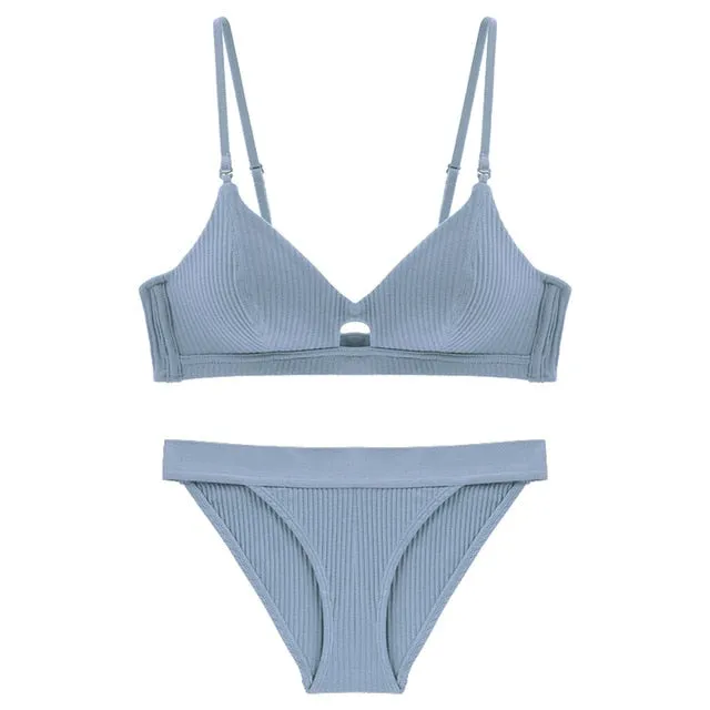TERMEZY High Quality Cotton Underwear Set Fashion Striped Bra Set Noble Girl Lingerie Set Push Up Bra Sexy Bra And Panty Sets