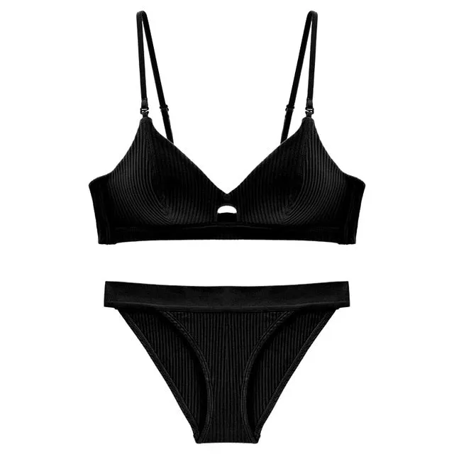 TERMEZY High Quality Cotton Underwear Set Fashion Striped Bra Set Noble Girl Lingerie Set Push Up Bra Sexy Bra And Panty Sets