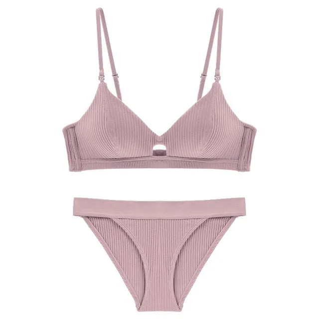TERMEZY High Quality Cotton Underwear Set Fashion Striped Bra Set Noble Girl Lingerie Set Push Up Bra Sexy Bra And Panty Sets