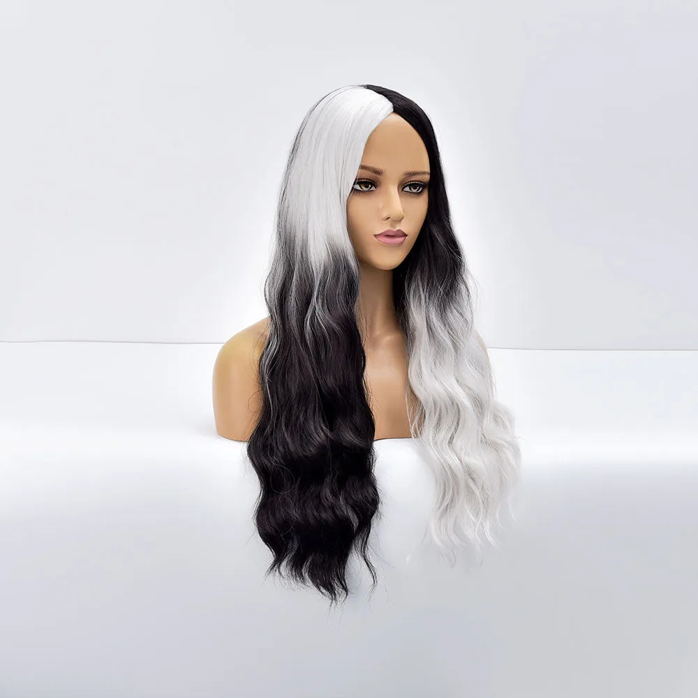 The Joker | Black and White Long Curly Synthetic Hair Wig with Bangs