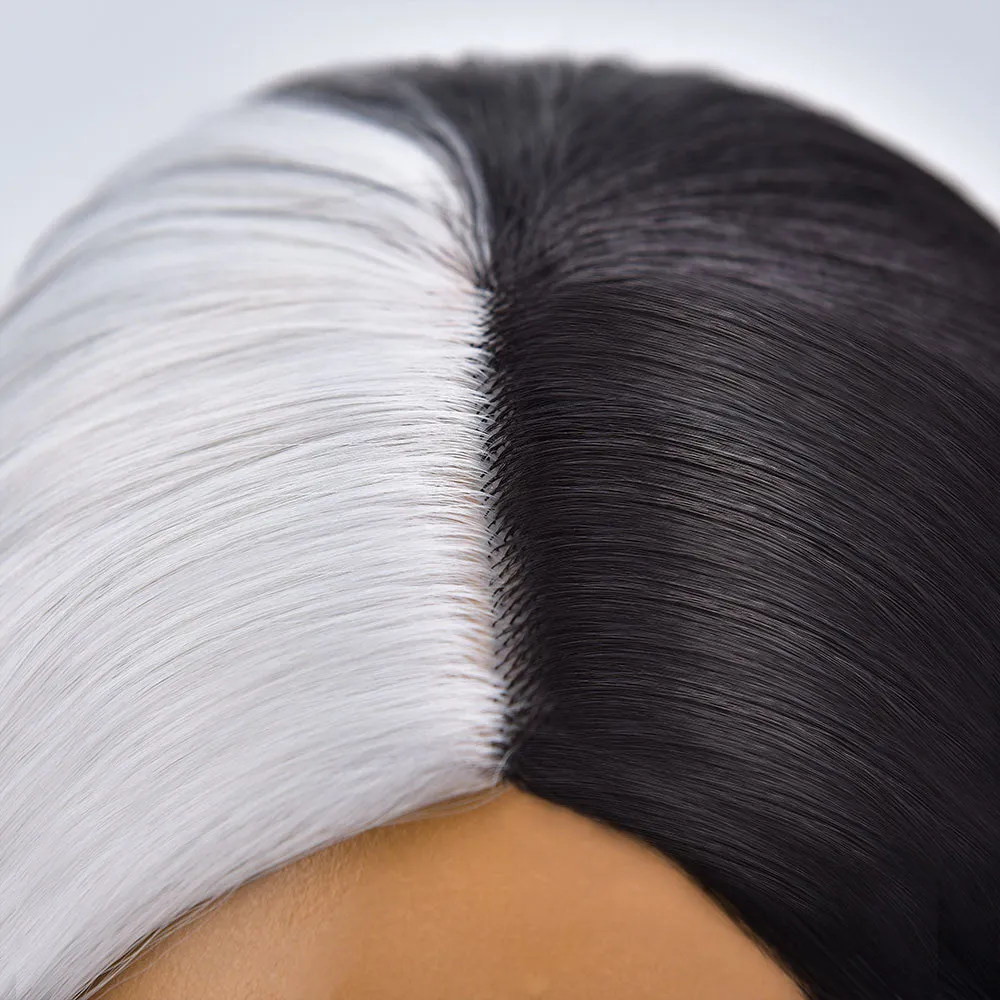 The Joker | Black and White Long Curly Synthetic Hair Wig with Bangs