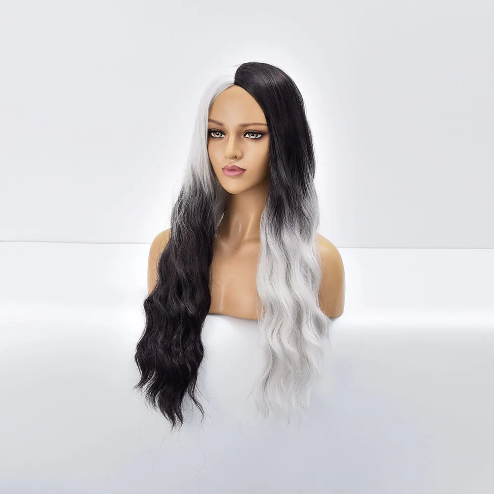 The Joker | Black and White Long Curly Synthetic Hair Wig with Bangs