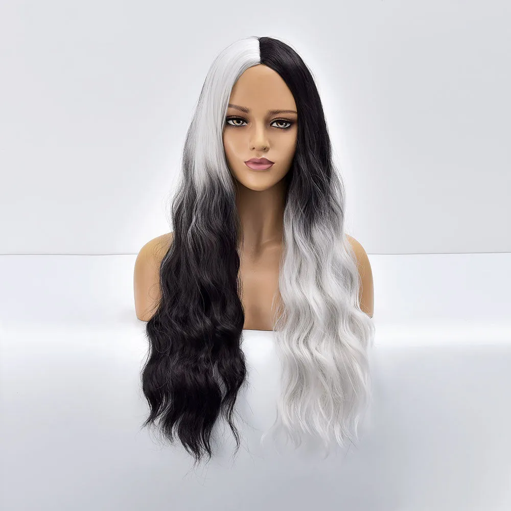 The Joker | Black and White Long Curly Synthetic Hair Wig with Bangs