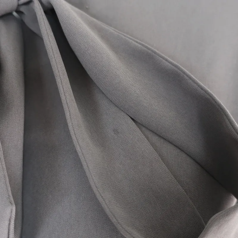 The Row Tie-Neck Shift Dress Gray Crepe Size 6 Long Sleeve Mini