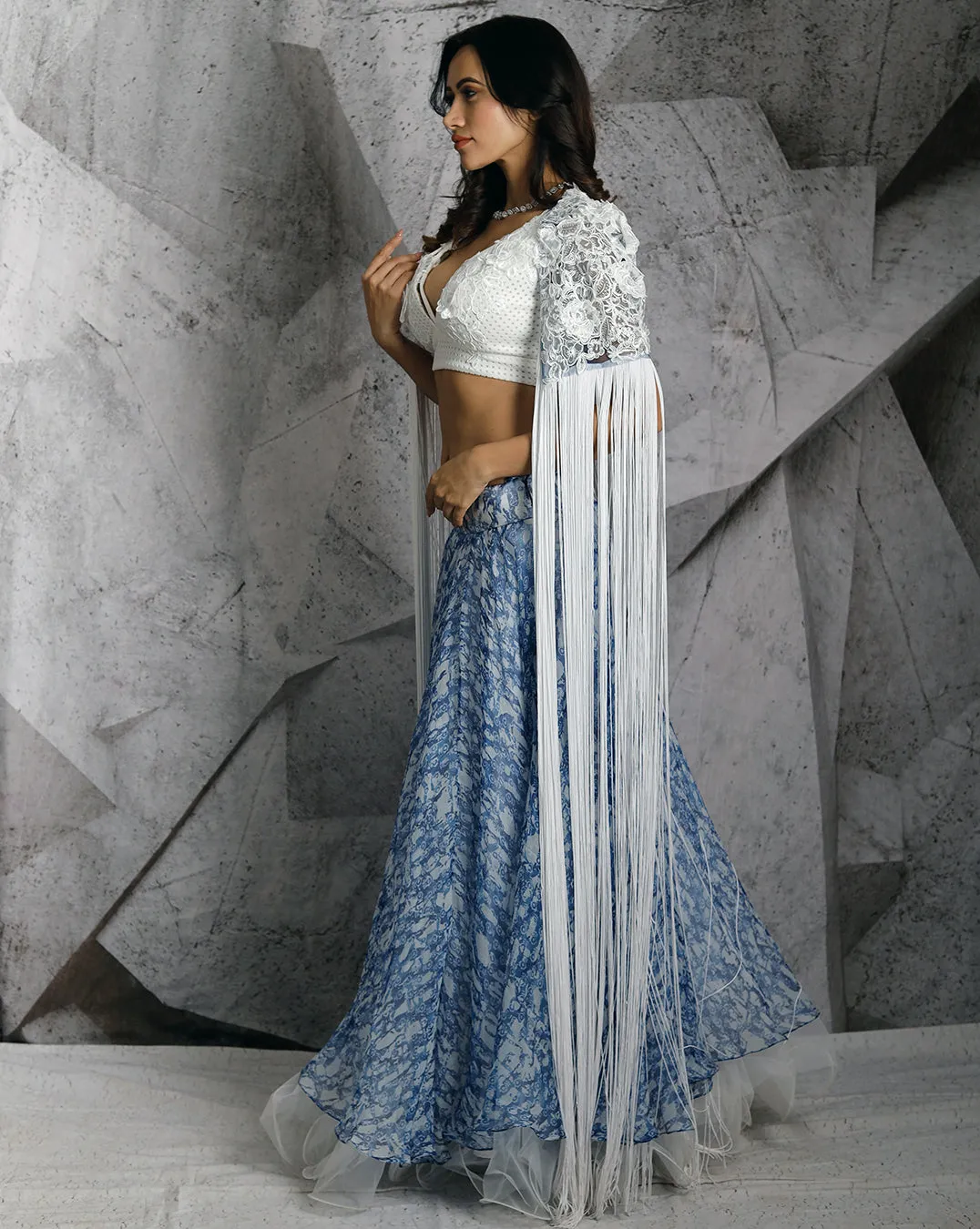 The Statement Fringe Blue Lehenga