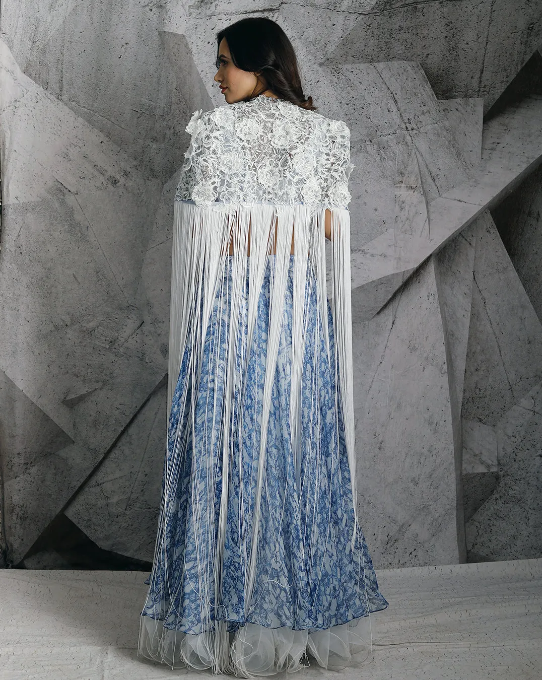 The Statement Fringe Blue Lehenga
