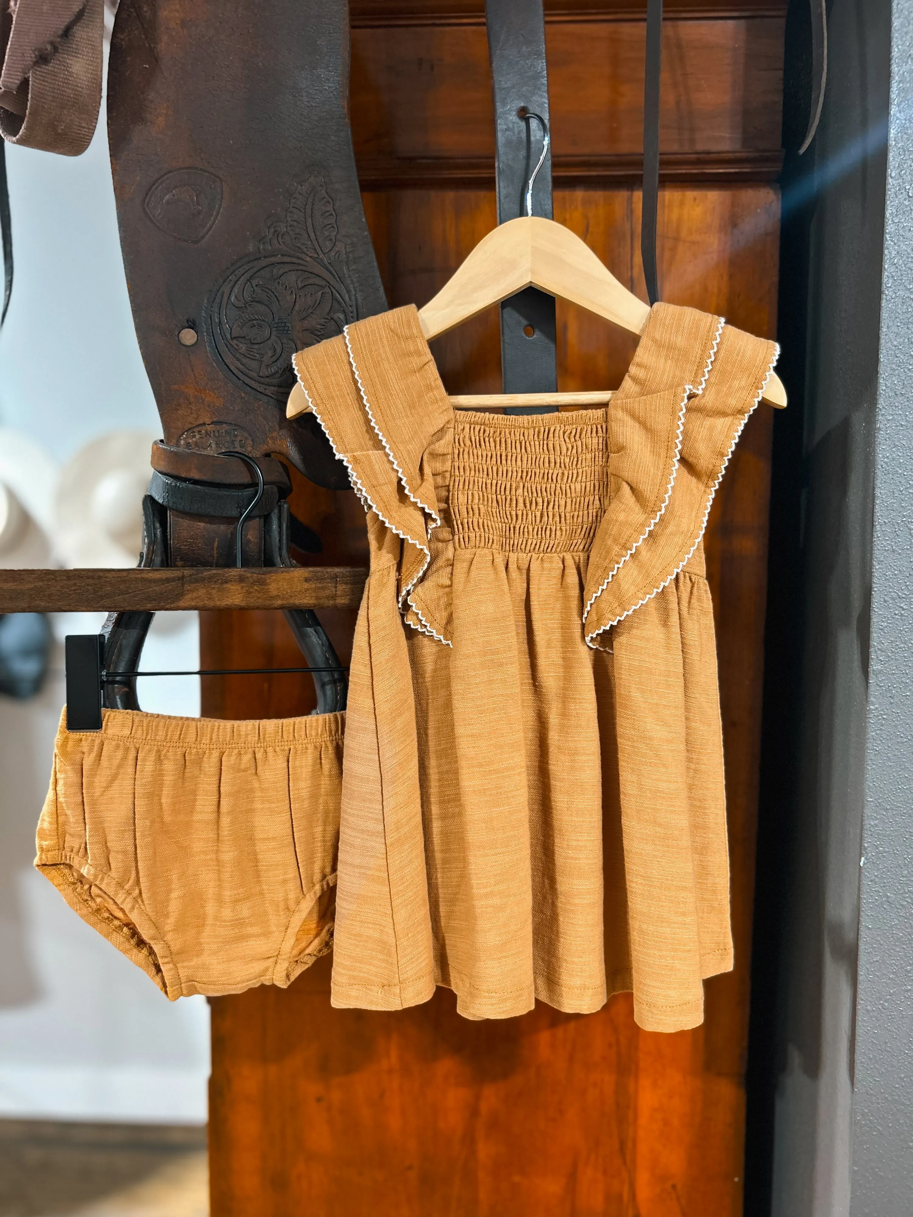 The Sydney Burlap Dress & Bloomer Set (12-18Mo)