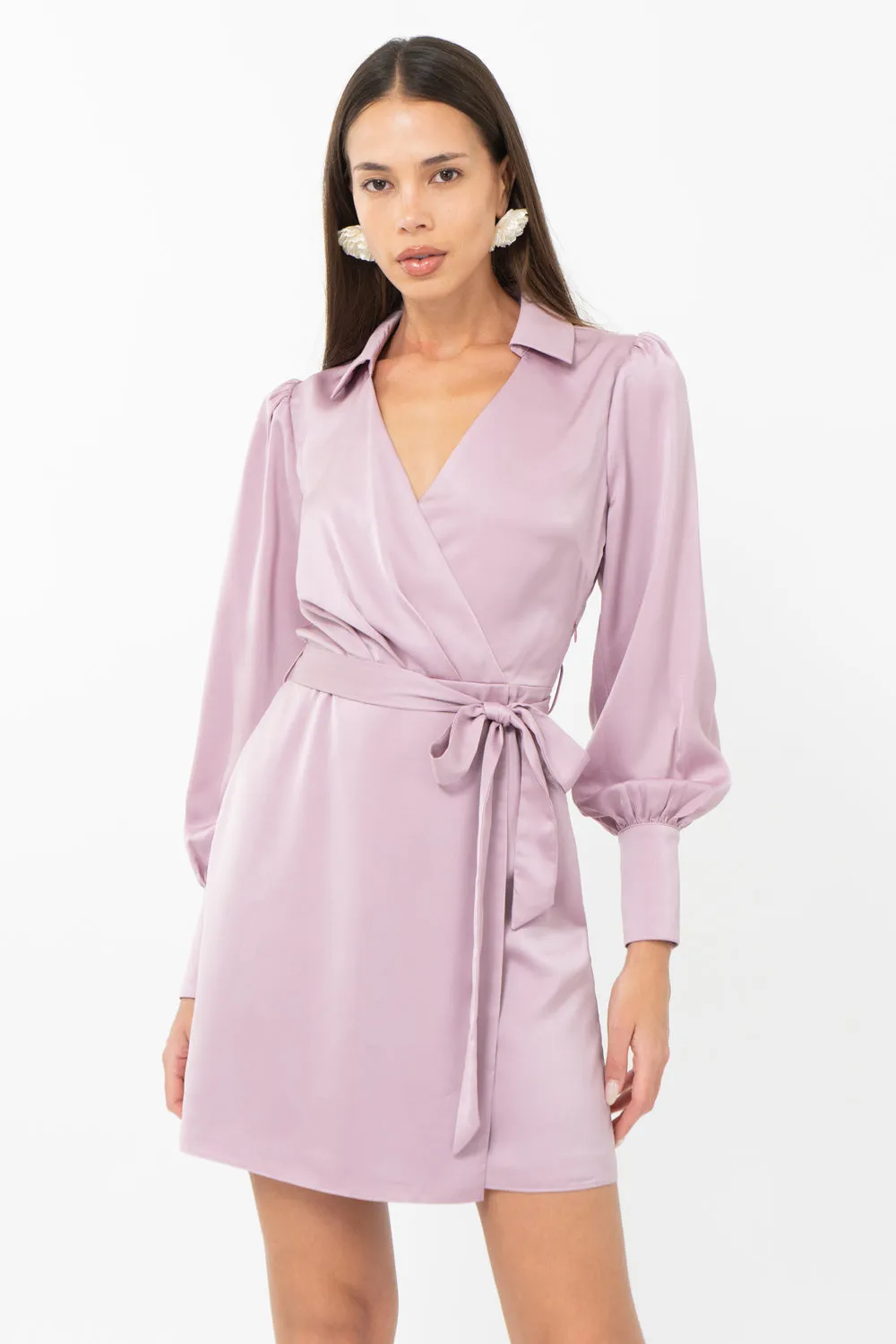 Theia Faux Wrap Collar Mini Dress