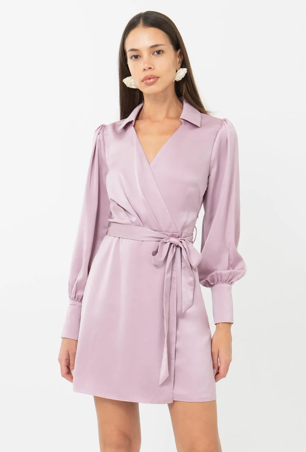 Theia Faux Wrap Collar Mini Dress