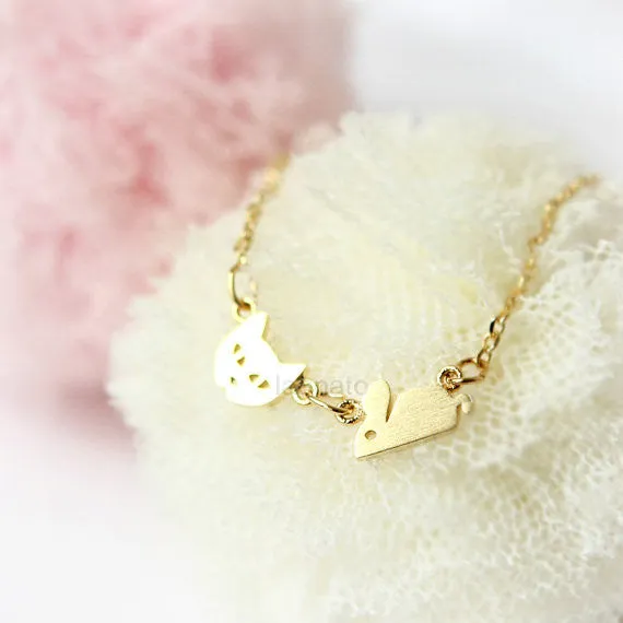 Tiny Cat and Mouse Necklace
