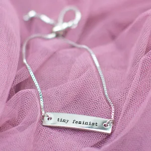 Tiny Feminist Silver Bar Adjustable Bracelet