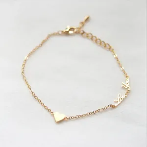 Tiny heart and Love You Bracelet in gold