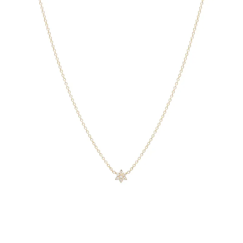 Tiny Prong Diamond Flower Necklace