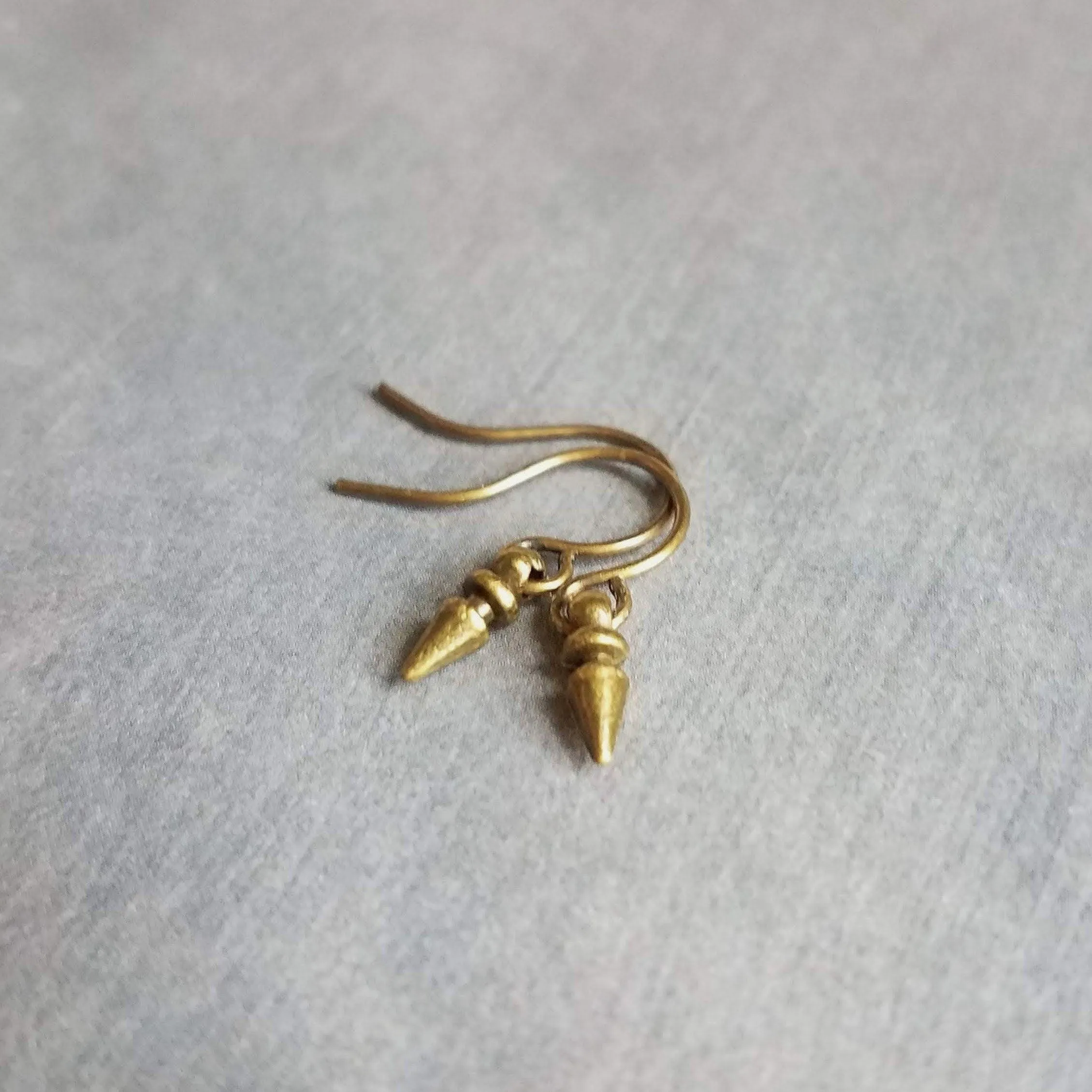 Tiny Spear Earrings, antique brass earring, old gold earring, small dangle earring, small bullet earring, bronze earring, mini spike earring