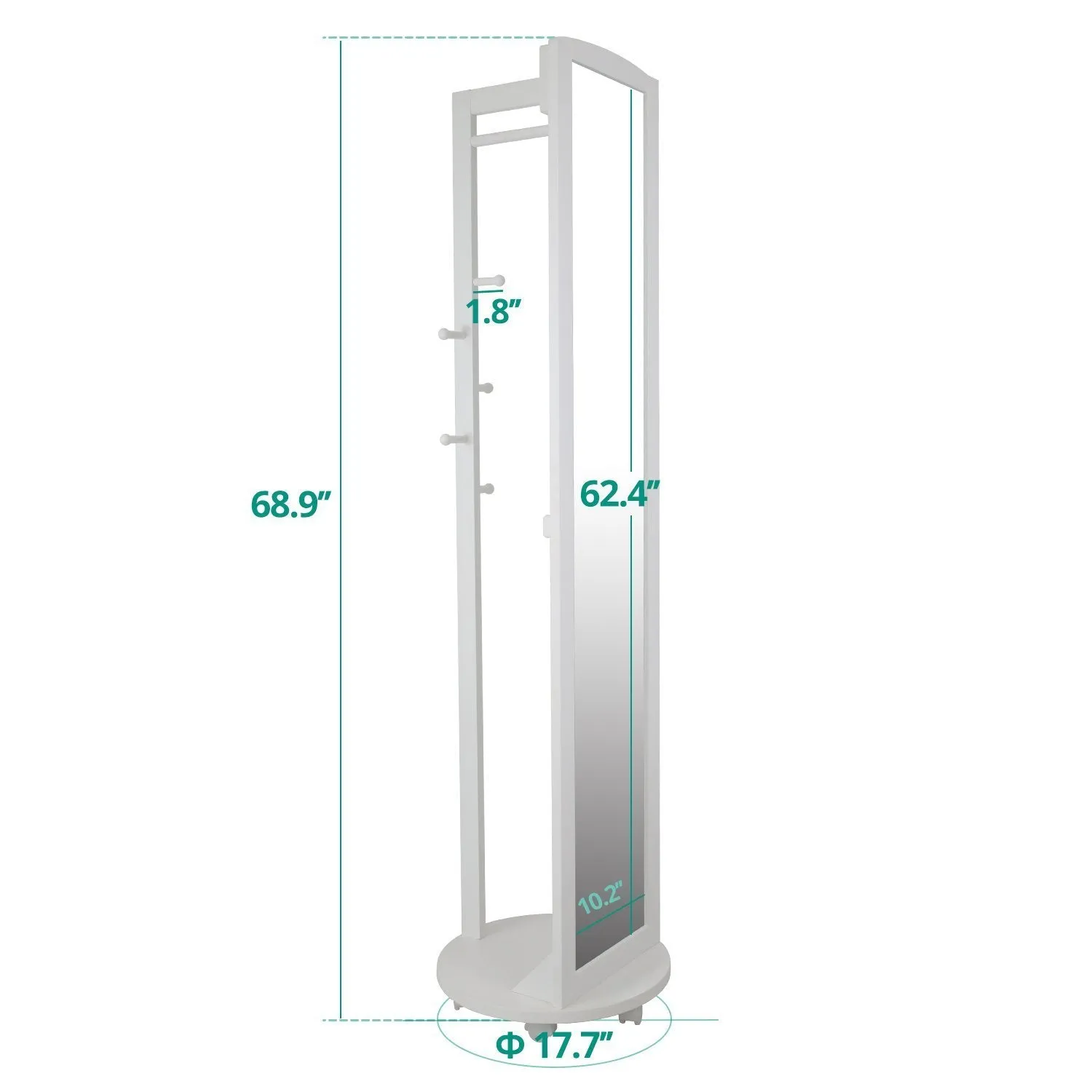 Tiny Times Multifunctional 360°Swivel Wooden Frame 69'' Tall Full Length Mirror Dressing Mirror Body Mirror Floor Mirror with Hanging Bar,Coat Stand,Coat Hooks-Ivory White