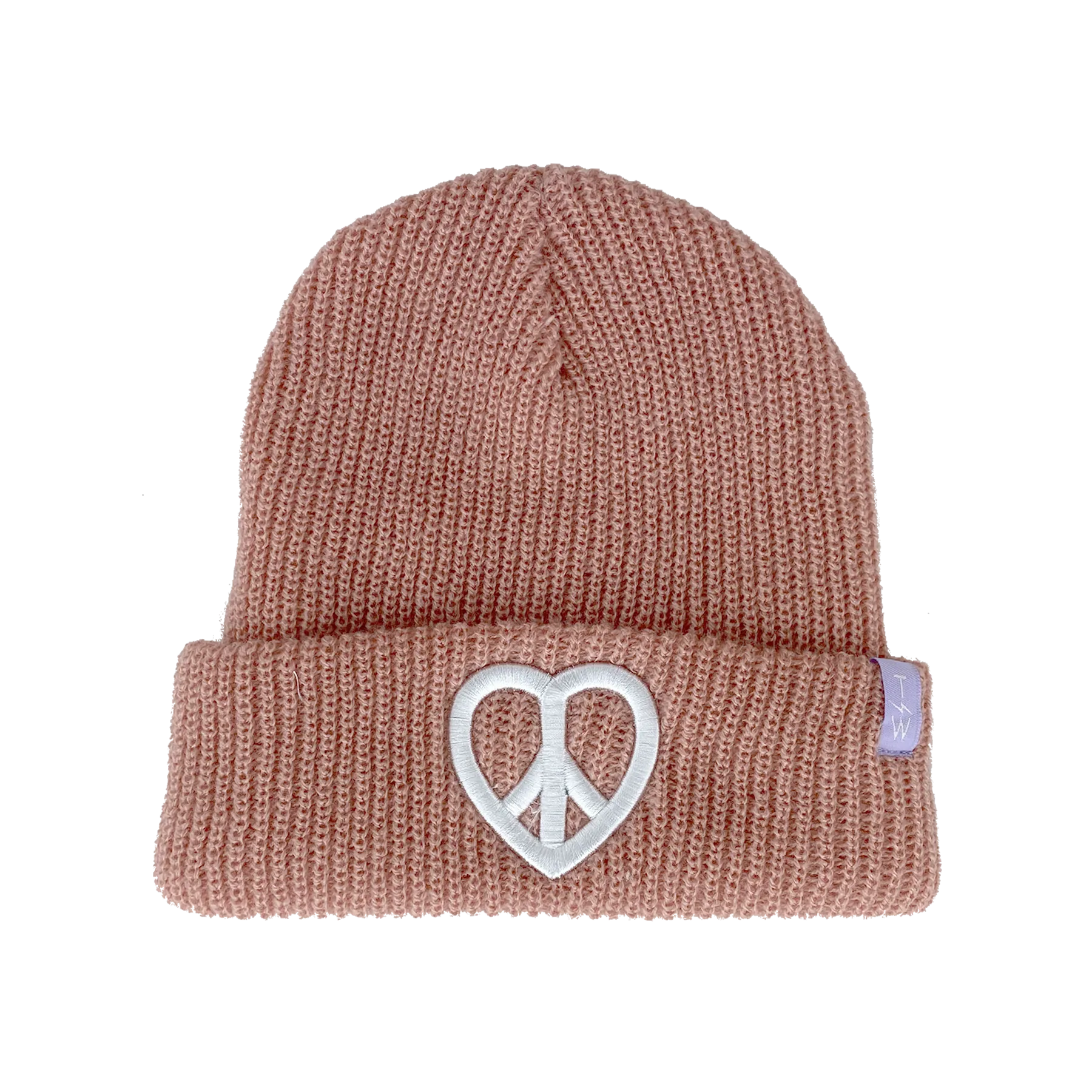 Tiny Whales Peace and Love Dusty Rose Beanie