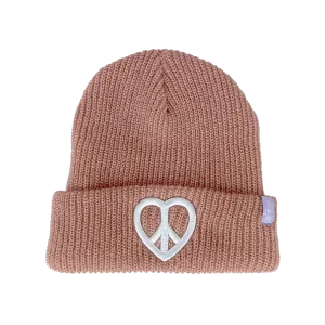 Tiny Whales Peace and Love Dusty Rose Beanie
