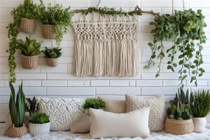 Toile de Fond Boho Décor Macramé Plantes Suspendues GQ2-84