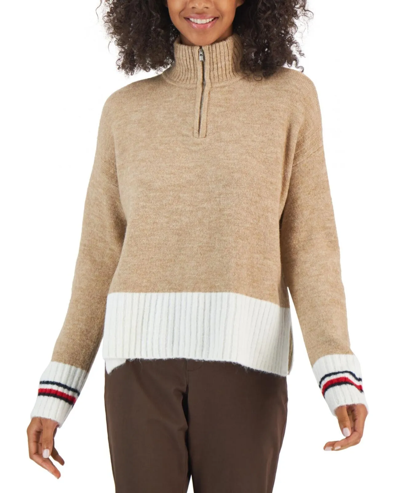 Tommy Hilfiger Womens Color-Block 1/2 Zip Sweater J2XS0782