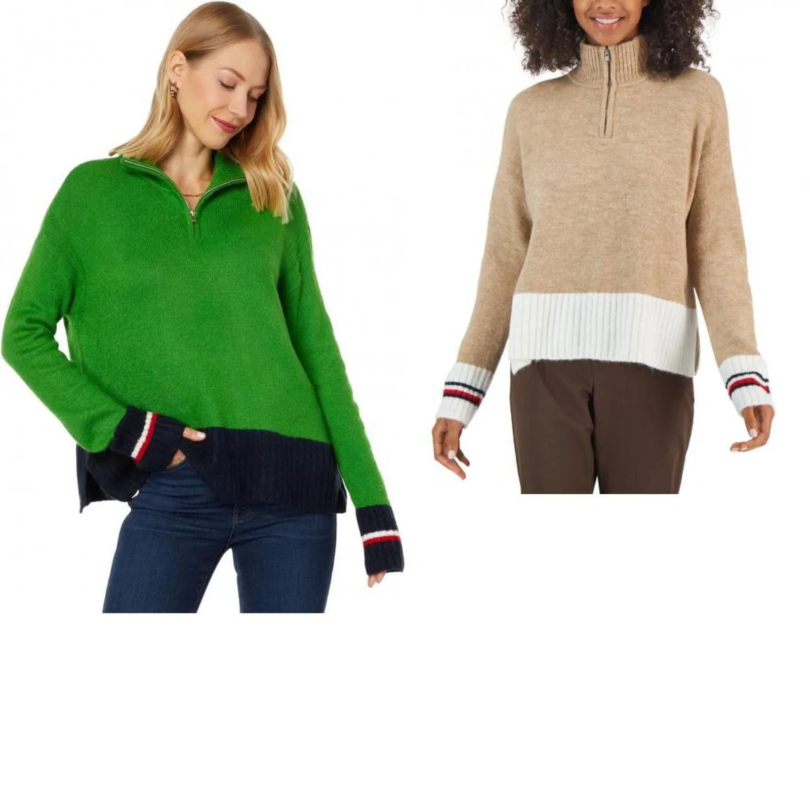 Tommy Hilfiger Womens Color-Block 1/2 Zip Sweater J2XS0782