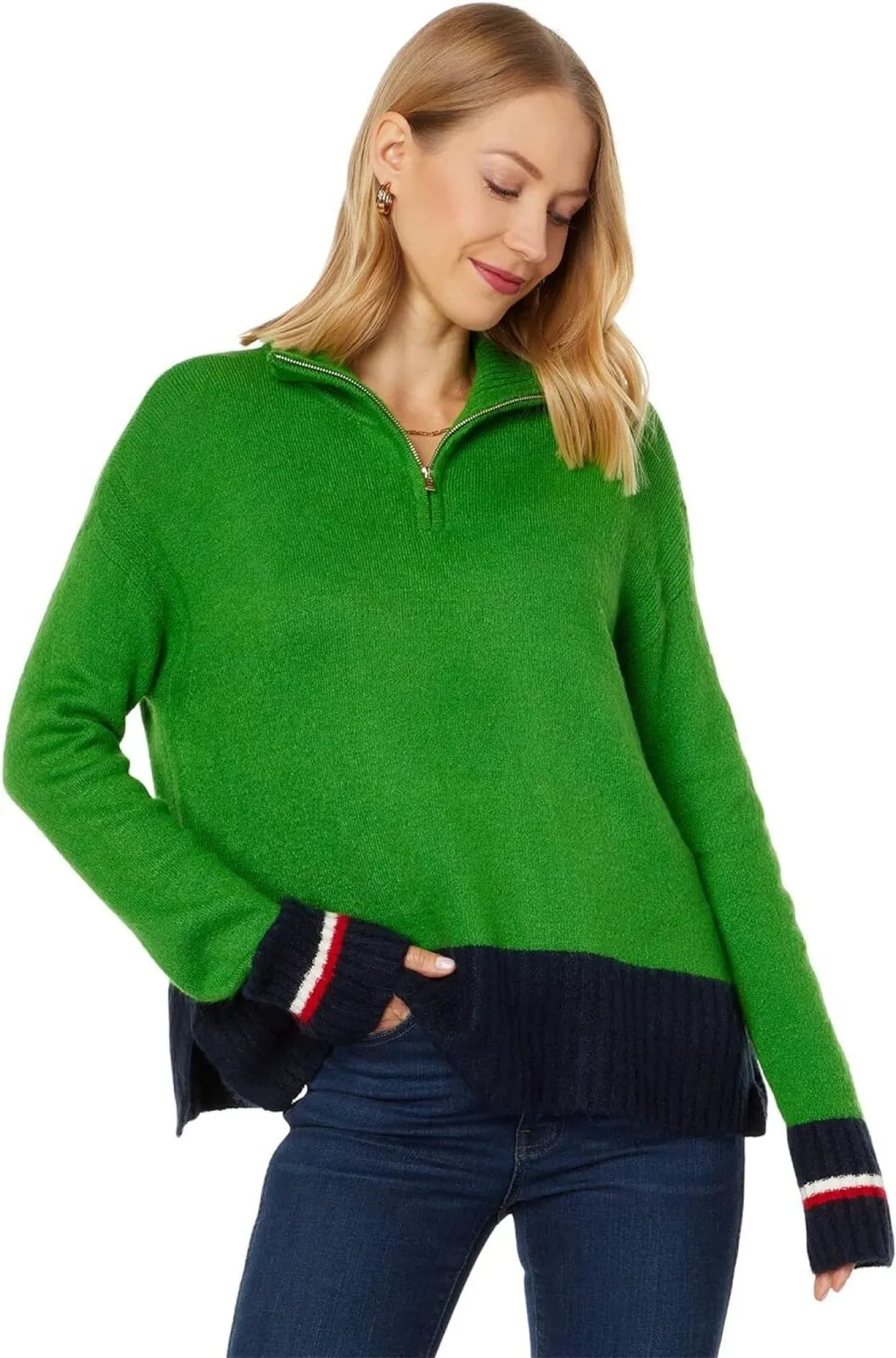 Tommy Hilfiger Womens Color-Block 1/2 Zip Sweater J2XS0782