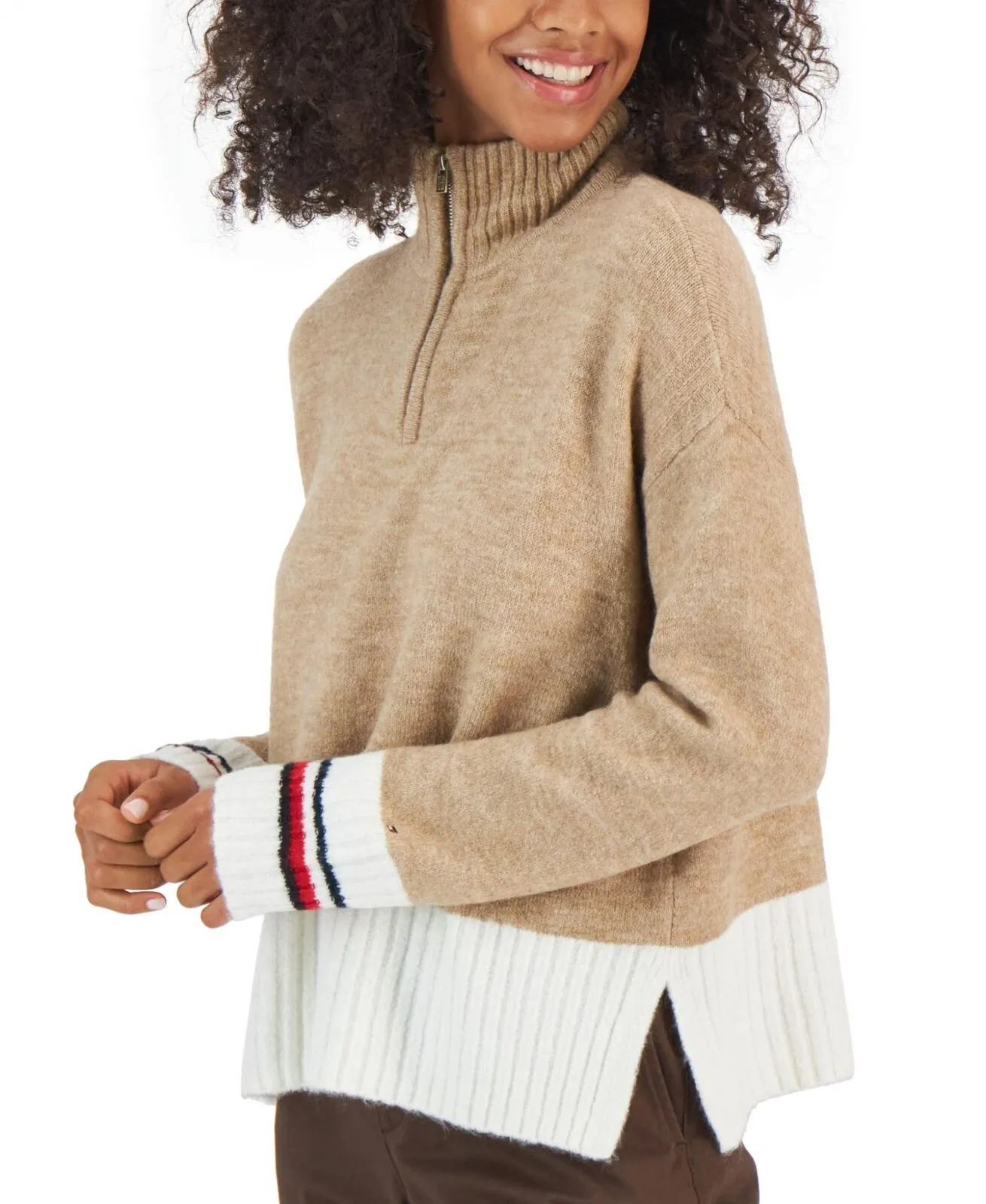 Tommy Hilfiger Womens Color-Block 1/2 Zip Sweater J2XS0782