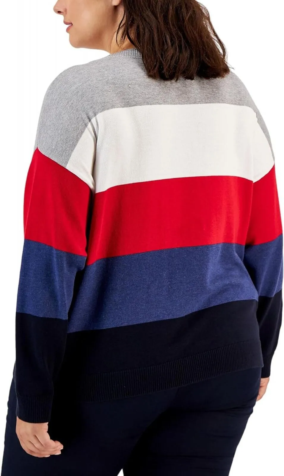 Tommy Hilfiger Womens Plus Colorblock Logo Crewneck Sweater W2XSN744