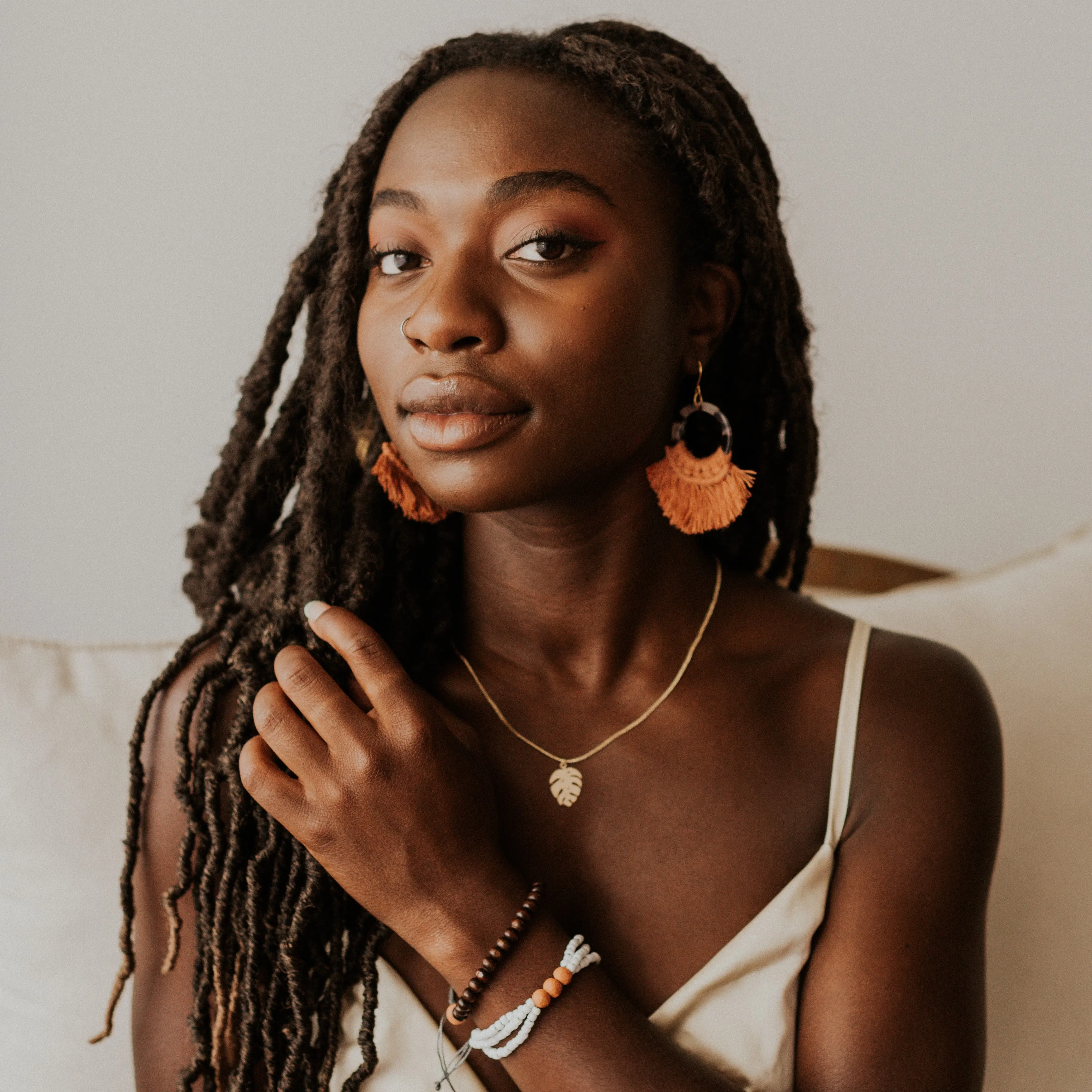 Tortoise Fringe Earrings - Terra Cotta