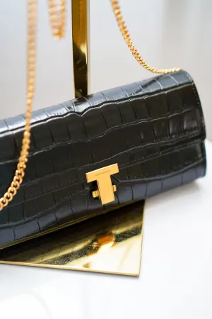 Tory Burch Juliette Embossed Slim Wall Black Bag- 84758
