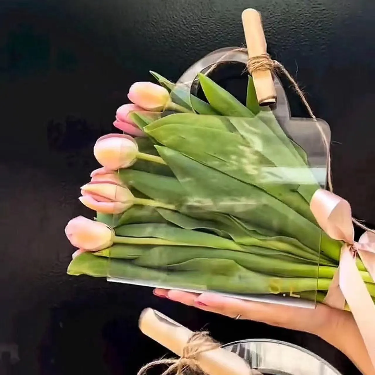Transparent Flower Handbags PET Floral Display 10PCS
